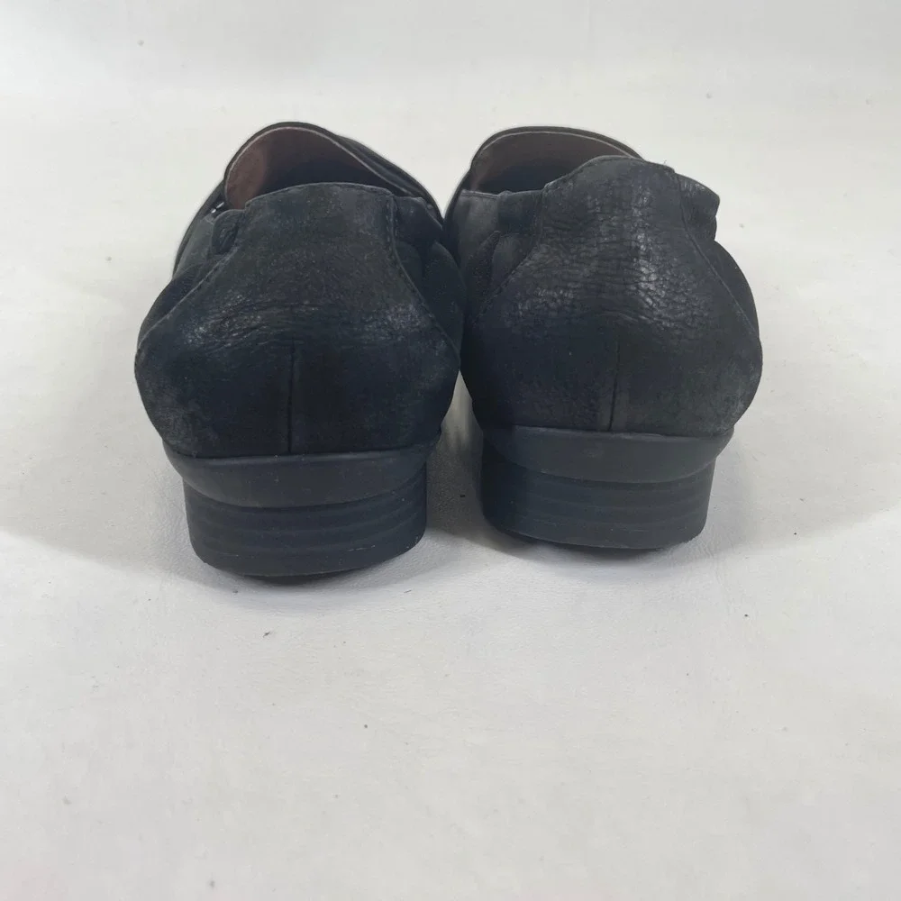 Dansko Black Leather Bow Loafer Flats Elastic Heel Round Toe Size 39